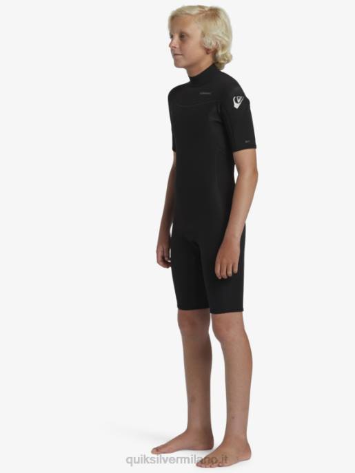 esso Quiksilver ragazzi 8-16 2/2mm sessioni giornaliere a manica corta con zip sul retro nero HTZR2040