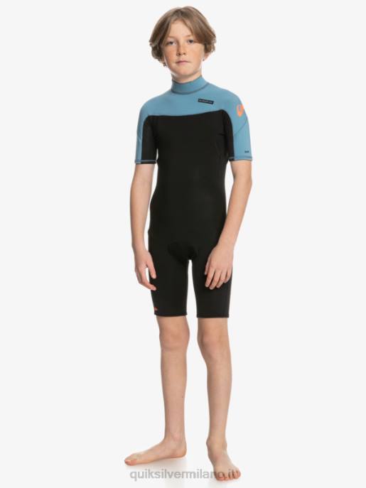 esso Quiksilver ragazzi 8-16 2/2mm sessioni giornaliere a manica corta con zip sul retro nero/blu provinciale HTZR2041