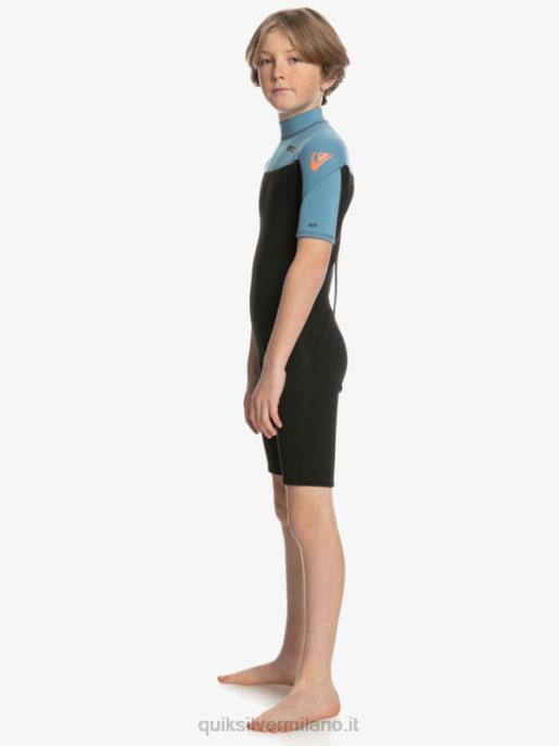 esso Quiksilver ragazzi 8-16 2/2mm sessioni giornaliere a manica corta con zip sul retro nero/blu provinciale HTZR2041