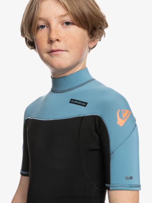 esso Quiksilver ragazzi 8-16 2/2mm sessioni giornaliere a manica corta con zip sul retro nero/blu provinciale HTZR2041