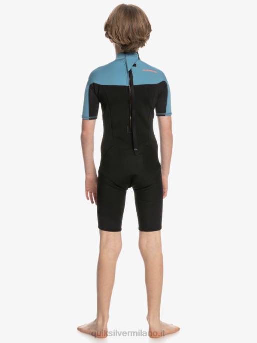 esso Quiksilver ragazzi 8-16 2/2mm sessioni giornaliere a manica corta con zip sul retro nero/blu provinciale HTZR2041