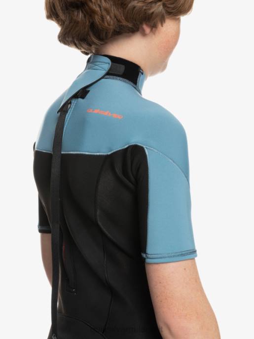 esso Quiksilver ragazzi 8-16 2/2mm sessioni giornaliere a manica corta con zip sul retro nero/blu provinciale HTZR2041