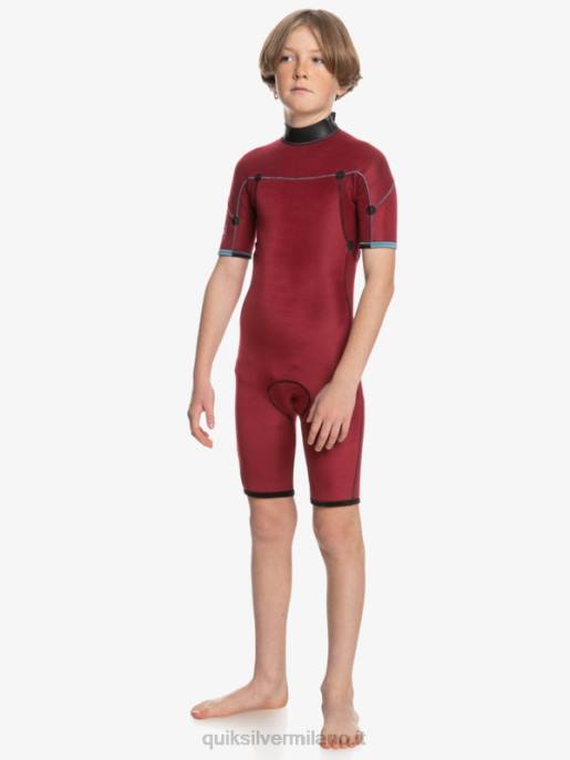 esso Quiksilver ragazzi 8-16 2/2mm sessioni giornaliere a manica corta con zip sul retro nero/blu provinciale HTZR2041