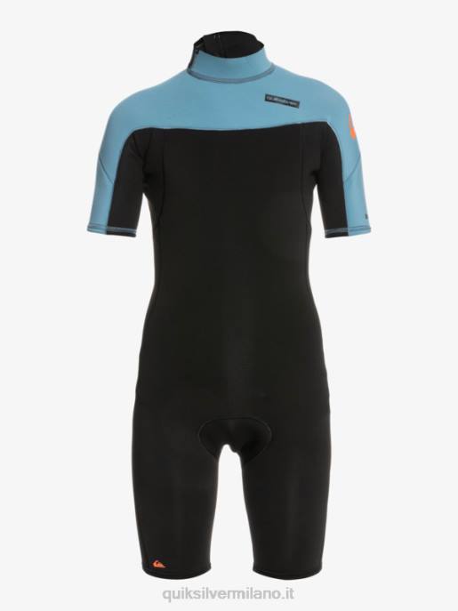 esso Quiksilver ragazzi 8-16 2/2mm sessioni giornaliere a manica corta con zip sul retro nero/blu provinciale HTZR2041