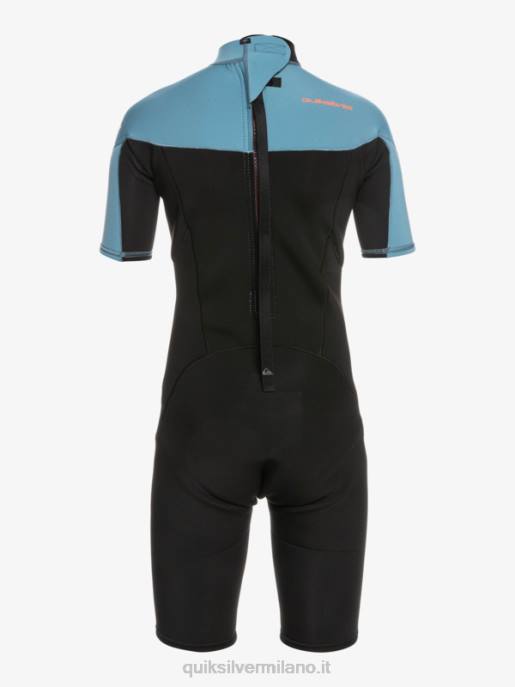 esso Quiksilver ragazzi 8-16 2/2mm sessioni giornaliere a manica corta con zip sul retro nero/blu provinciale HTZR2041