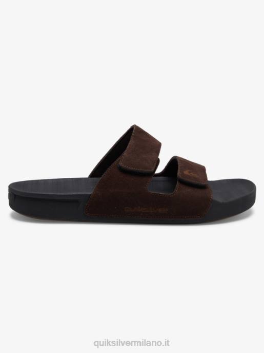 esso Quiksilver uomini sandalo rivi in ​​pelle con doppia regolazione Marrone nero HTZR1287