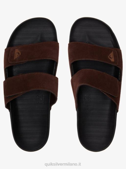 esso Quiksilver uomini sandalo rivi in ​​pelle con doppia regolazione Marrone nero HTZR1287