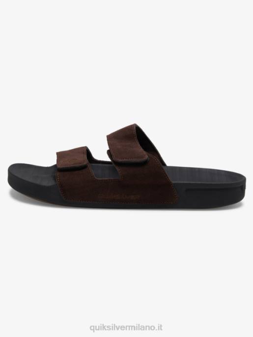 esso Quiksilver uomini sandalo rivi in ​​pelle con doppia regolazione Marrone nero HTZR1287