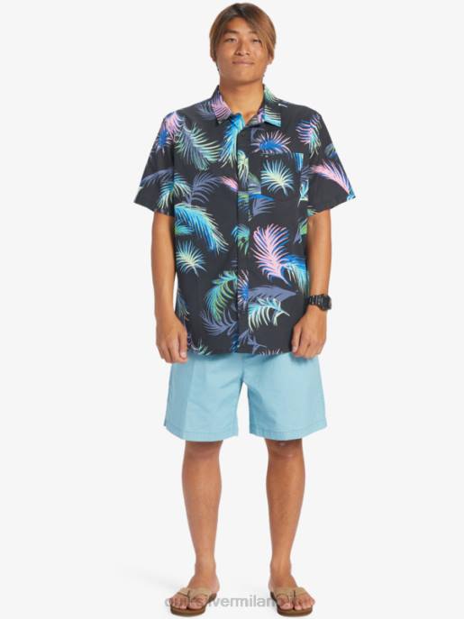esso Quiksilver uomini camicia a maniche corte glitch tropicale glitch tropicale nero HTZR551