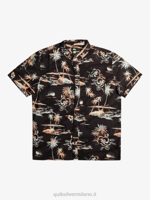 esso Quiksilver uomini camicia a maniche corte in cotone airflow flusso d'aria nero HTZR1369