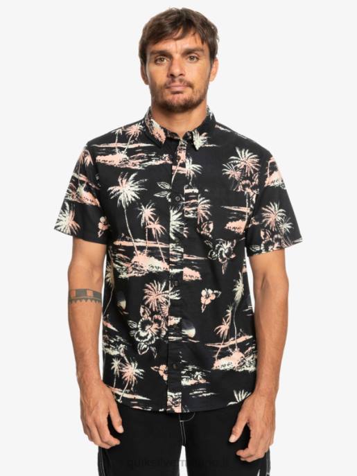 esso Quiksilver uomini camicia a maniche corte in cotone airflow flusso d\'aria nero HTZR1369