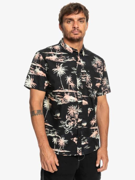esso Quiksilver uomini camicia a maniche corte in cotone airflow flusso d\'aria nero HTZR1369