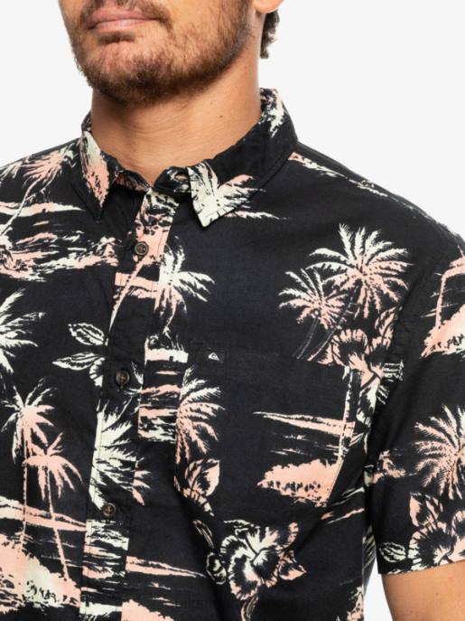 esso Quiksilver uomini camicia a maniche corte in cotone airflow flusso d\'aria nero HTZR1369
