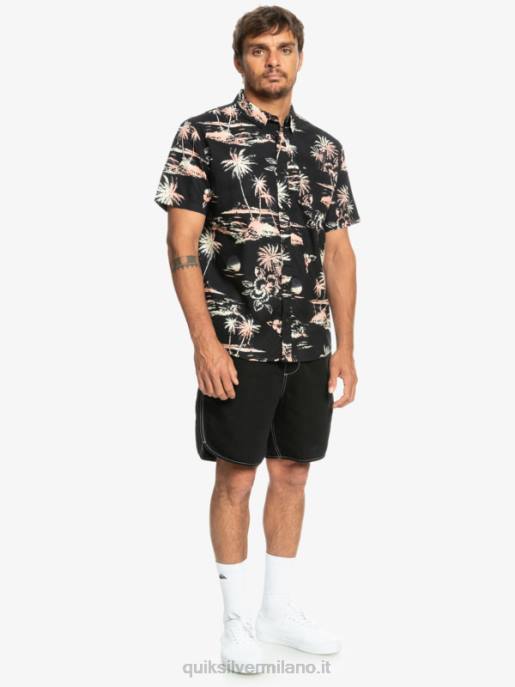 esso Quiksilver uomini camicia a maniche corte in cotone airflow flusso d\'aria nero HTZR1369