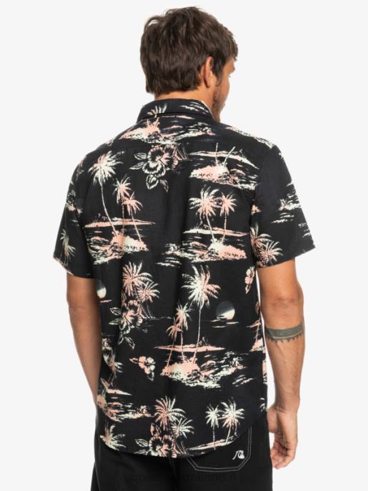 esso Quiksilver uomini camicia a maniche corte in cotone airflow flusso d\'aria nero HTZR1369
