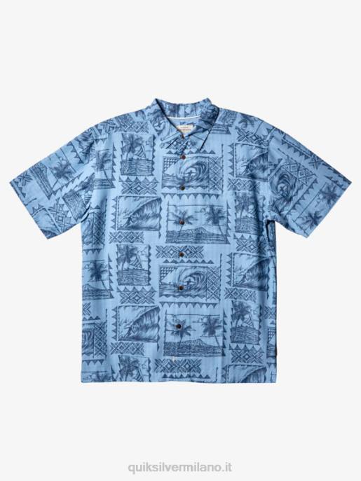 esso Quiksilver uomini camicia a maniche corte waterman surf trippers surfisti blu crepuscolo HTZR434