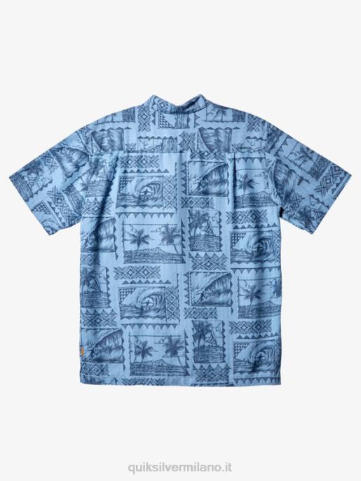 esso Quiksilver uomini camicia a maniche corte waterman surf trippers surfisti blu crepuscolo HTZR434