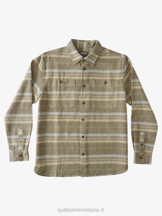esso Quiksilver uomini camicia a maniche lunghe in flanella con cresta orizzontale waterman cresta orizzontale olivastra polverosa HTZR1122