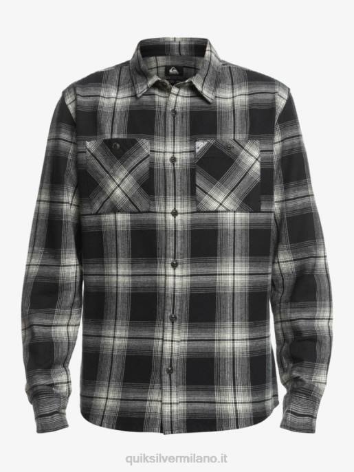 esso Quiksilver uomini camicia a maniche lunghe scozzese Saturno saturno nero HTZR1692