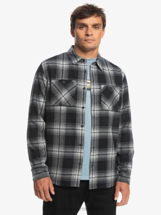 esso Quiksilver uomini camicia a maniche lunghe scozzese Saturno saturno nero HTZR1692
