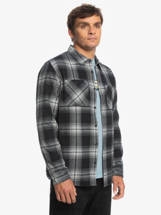 esso Quiksilver uomini camicia a maniche lunghe scozzese Saturno saturno nero HTZR1692