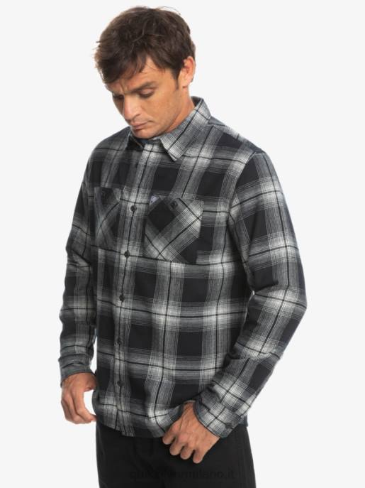 esso Quiksilver uomini camicia a maniche lunghe scozzese Saturno saturno nero HTZR1692