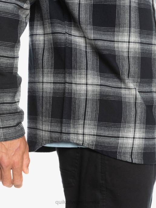 esso Quiksilver uomini camicia a maniche lunghe scozzese Saturno saturno nero HTZR1692