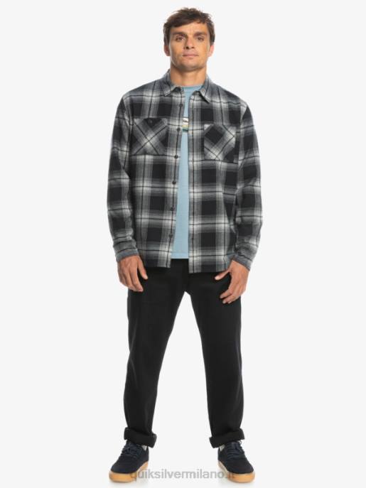 esso Quiksilver uomini camicia a maniche lunghe scozzese Saturno saturno nero HTZR1692