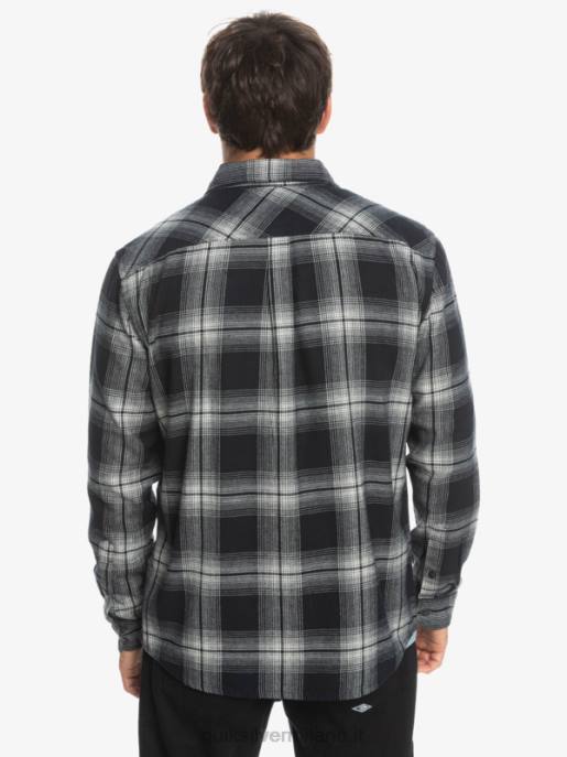 esso Quiksilver uomini camicia a maniche lunghe scozzese Saturno saturno nero HTZR1692