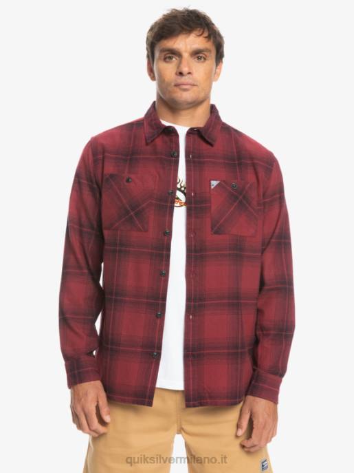 esso Quiksilver uomini camicia a maniche lunghe scozzese Saturno saturno vino rubino HTZR1691
