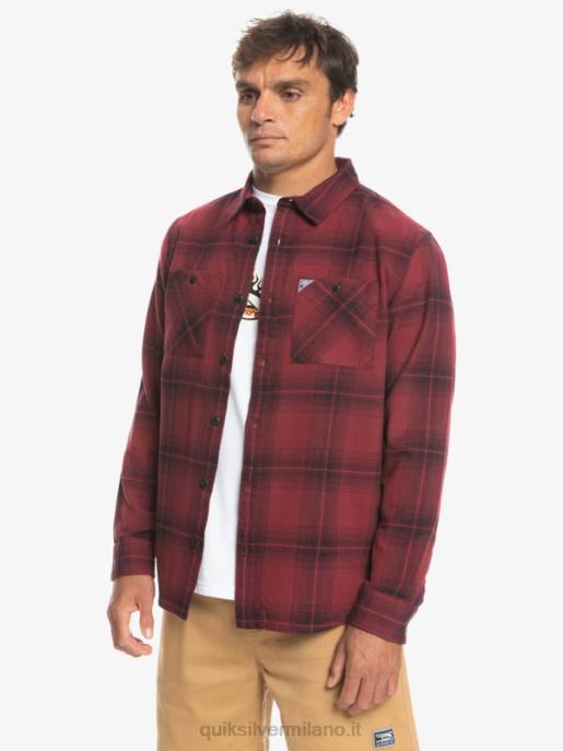 esso Quiksilver uomini camicia a maniche lunghe scozzese Saturno saturno vino rubino HTZR1691