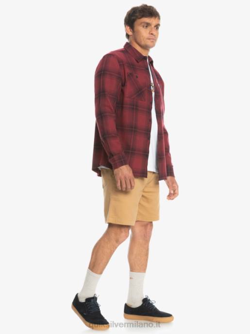 esso Quiksilver uomini camicia a maniche lunghe scozzese Saturno saturno vino rubino HTZR1691