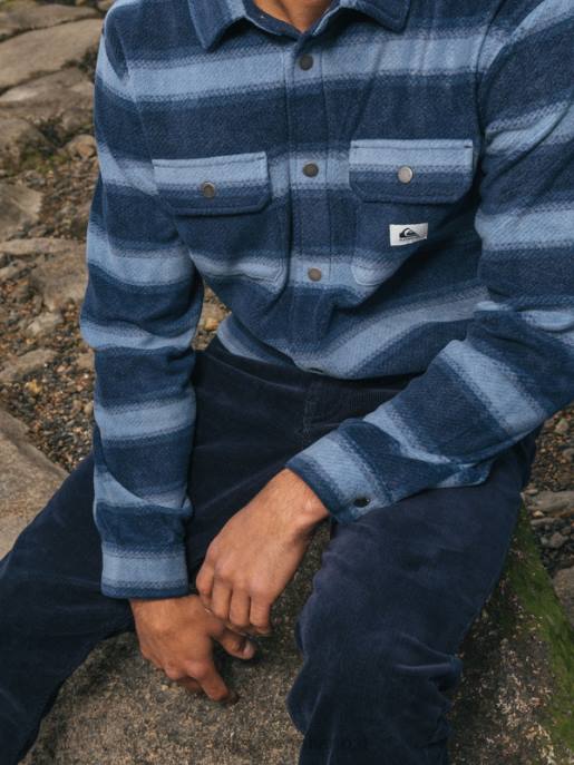 esso Quiksilver uomini camicia di flanella a maniche lunghe da surf days blazer blu navy a righe in flanella HTZR1556