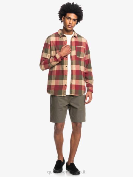 esso Quiksilver uomini camicia di flanella a maniche lunghe motherfly madre mosca del vino rubino HTZR1571