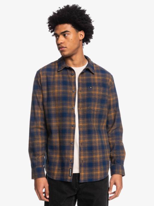 esso Quiksilver uomini camicia in flanella elasticizzata a maniche lunghe insegne blu ganaway HTZR1767