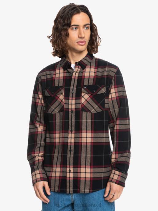 esso Quiksilver uomini camicia in flanella stretch tiglio manica lunga tratto di tiglio nero HTZR1428