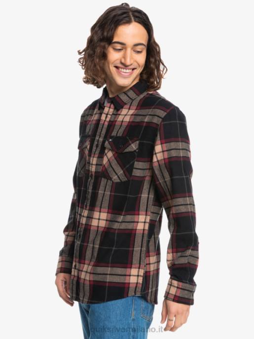 esso Quiksilver uomini camicia in flanella stretch tiglio manica lunga tratto di tiglio nero HTZR1428