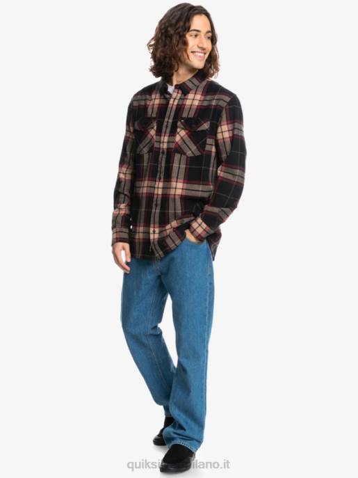 esso Quiksilver uomini camicia in flanella stretch tiglio manica lunga tratto di tiglio nero HTZR1428