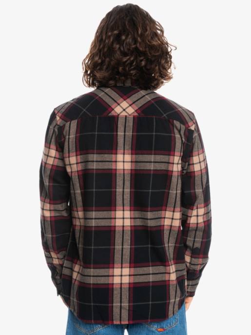 esso Quiksilver uomini camicia in flanella stretch tiglio manica lunga tratto di tiglio nero HTZR1428