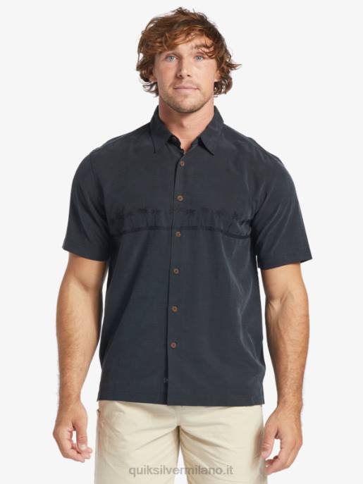 esso Quiksilver uomini camicia premium antirughe waterman tahiti palms nero HTZR868