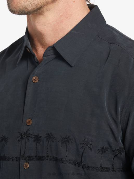 esso Quiksilver uomini camicia premium antirughe waterman tahiti palms nero HTZR868