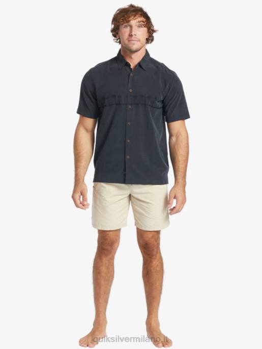 esso Quiksilver uomini camicia premium antirughe waterman tahiti palms nero HTZR868