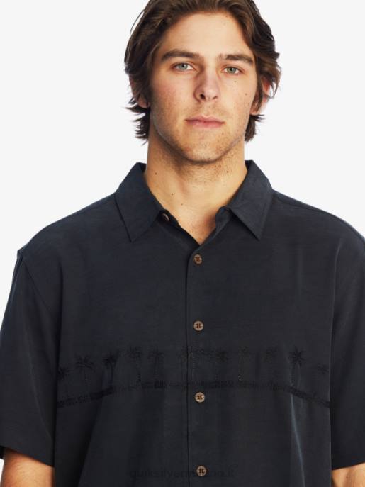 esso Quiksilver uomini camicia premium antirughe waterman tahiti palms nero HTZR868