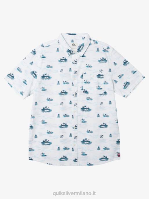 esso Quiksilver uomini hawaii perso in mare camicia a maniche corte bianco HTZR1725