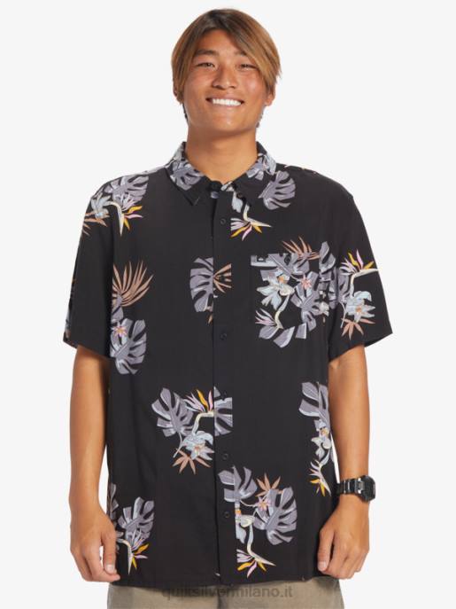 esso Quiksilver uomini la camicia floreale a maniche corte nero floreale ss HTZR649