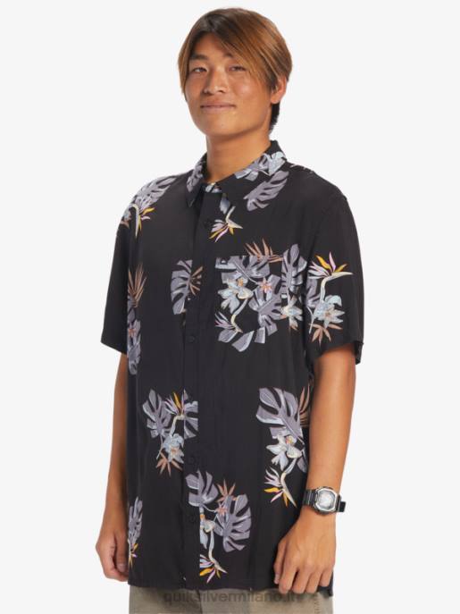 esso Quiksilver uomini la camicia floreale a maniche corte nero floreale ss HTZR649