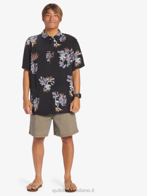 esso Quiksilver uomini la camicia floreale a maniche corte nero floreale ss HTZR649