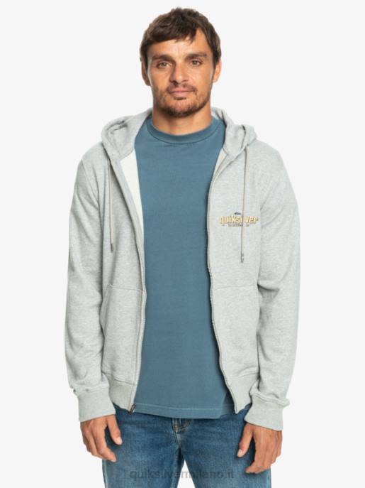esso Quiksilver uomini felpa con cappuccio con zip e parole erica grigio chiaro HTZR1148