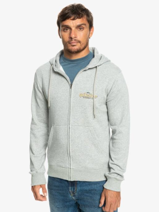 esso Quiksilver uomini felpa con cappuccio con zip e parole erica grigio chiaro HTZR1148