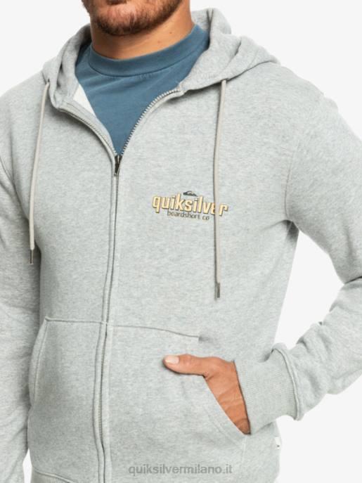 esso Quiksilver uomini felpa con cappuccio con zip e parole erica grigio chiaro HTZR1148